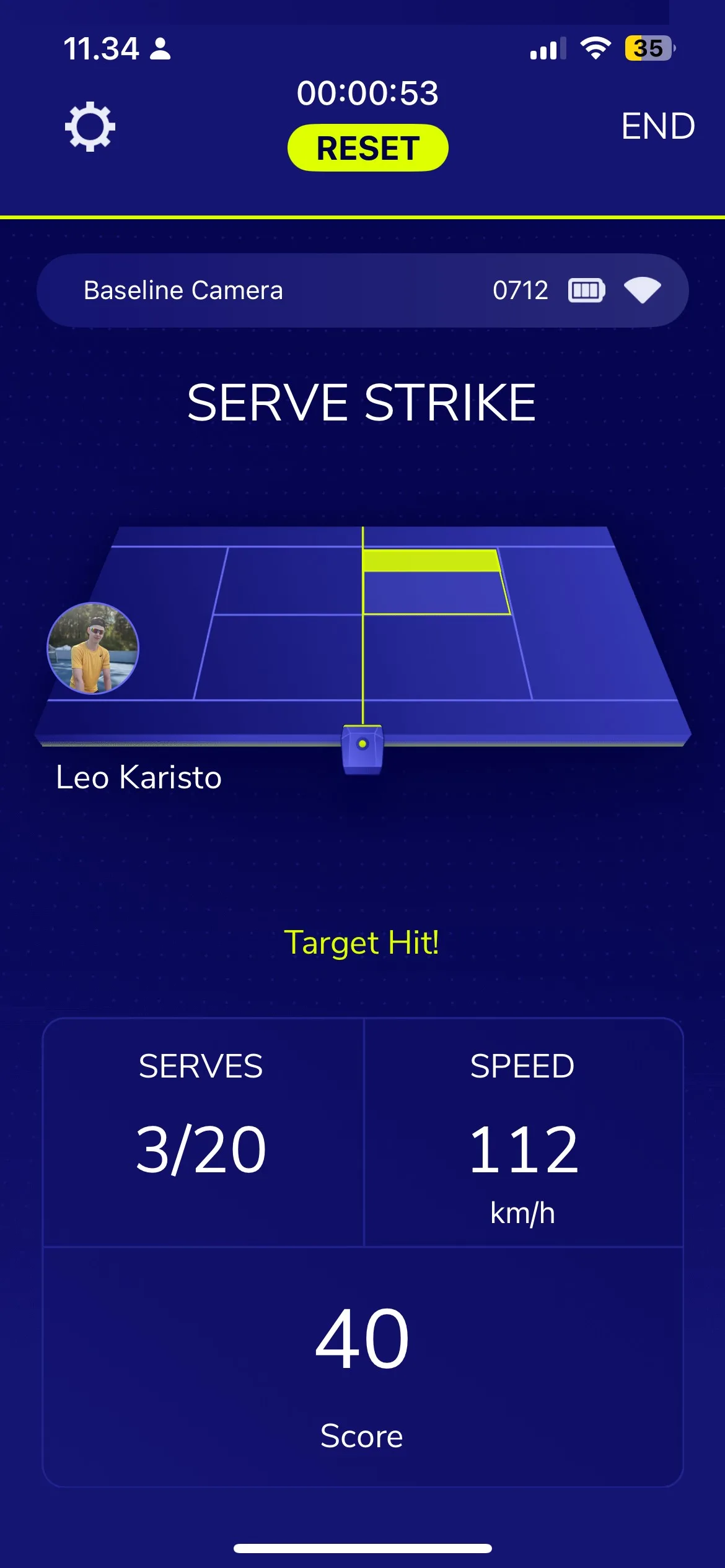 Baseline serve strike live screenshot