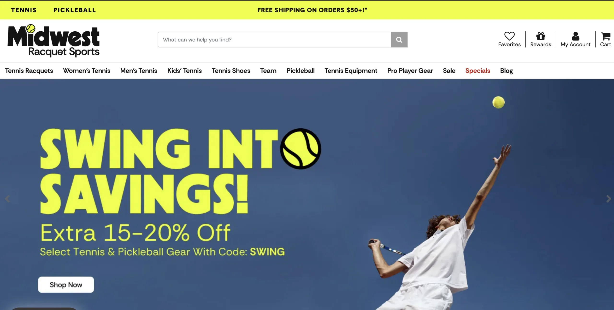 Midwest Racquet Sports homepage