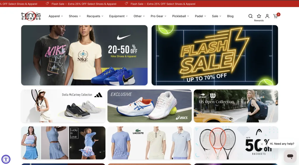 Tennis Express homepage