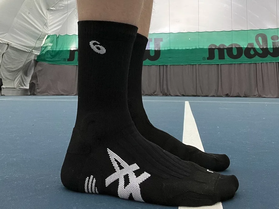 Asics Court + Tennis crew sock on foot