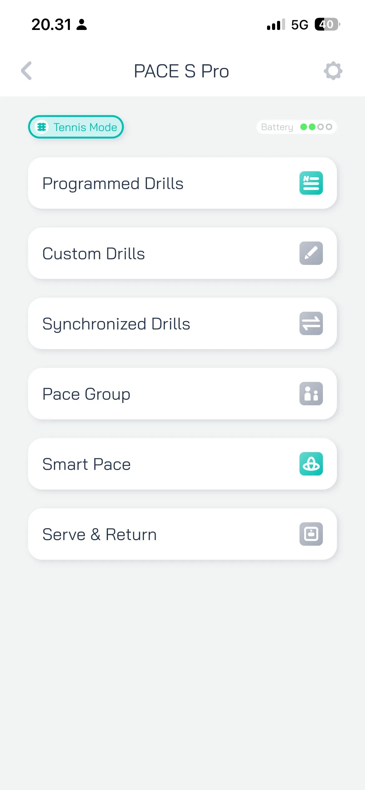 Pongbot app drill top menu