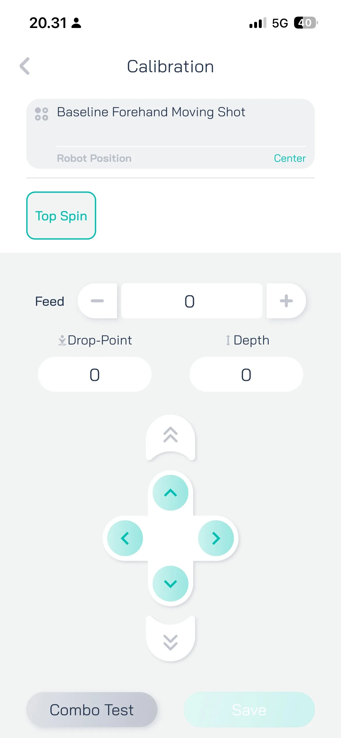 Pongbot app drill calibration menu