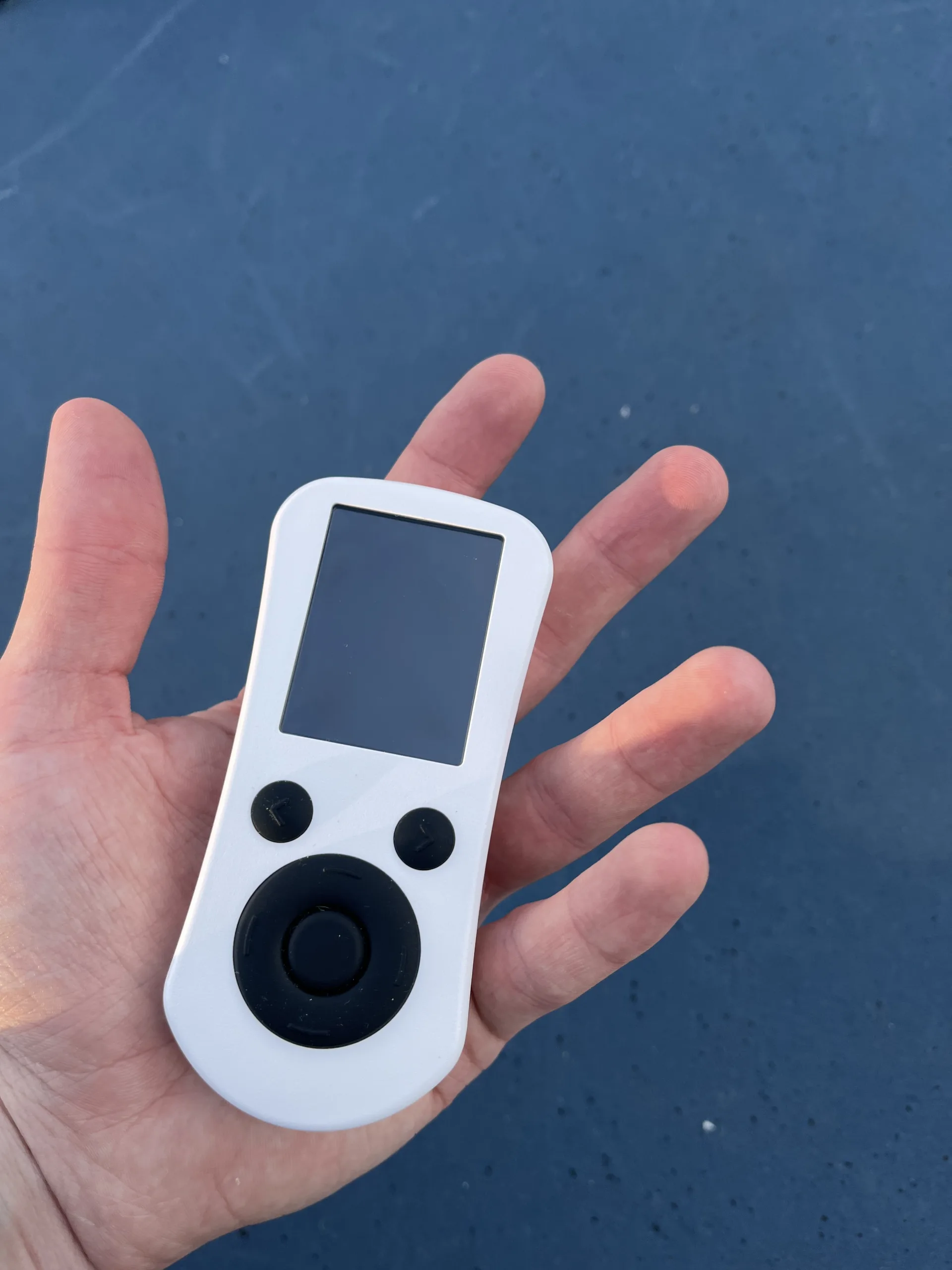 Pongbot Pace S Pro remote in had size comparison